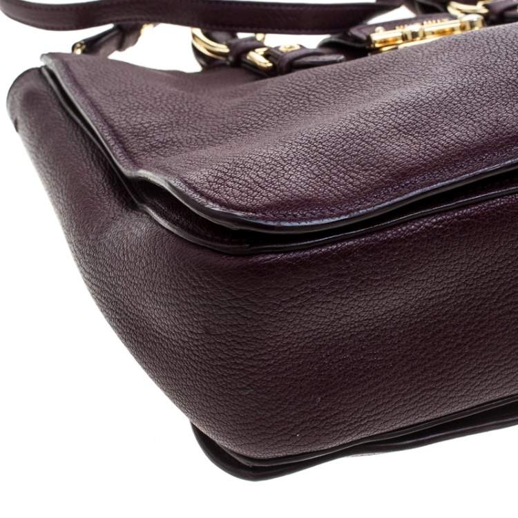 Pre Owned Miu Miu Burgundy Leather Madras Executive Tote