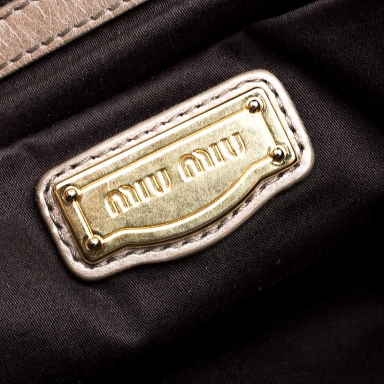 Pre Owned Miu Miu Beige Matelasse Lux Leather Coffer Hobo