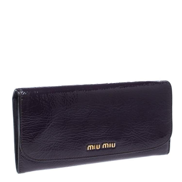 Pre Owned Miu Miu Purple Patent Leather Continental Wallet