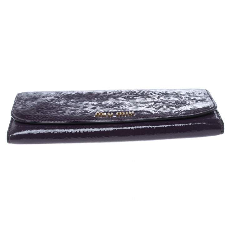 Pre Owned Miu Miu Purple Patent Leather Continental Wallet