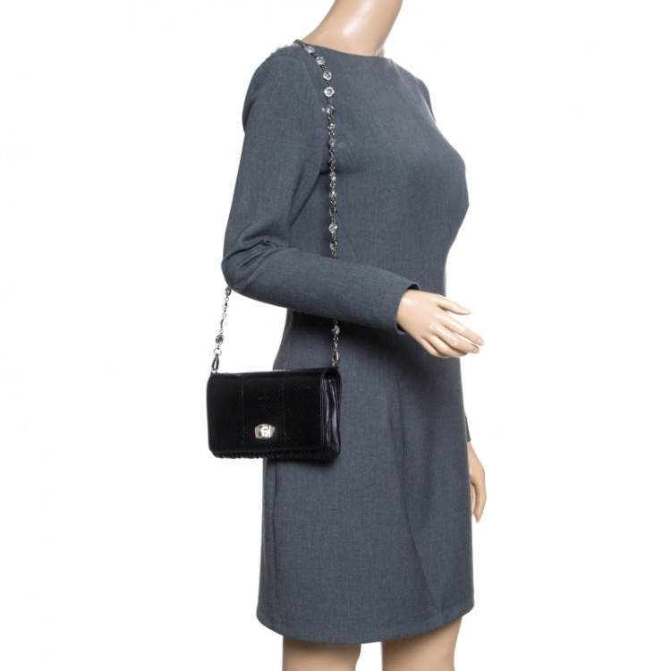 Pre Owned Miu Miu Black Leather and Snakeskin Crystal Clutch 