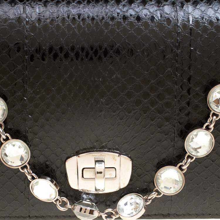 Pre Owned Miu Miu Black Leather and Snakeskin Crystal Clutch 