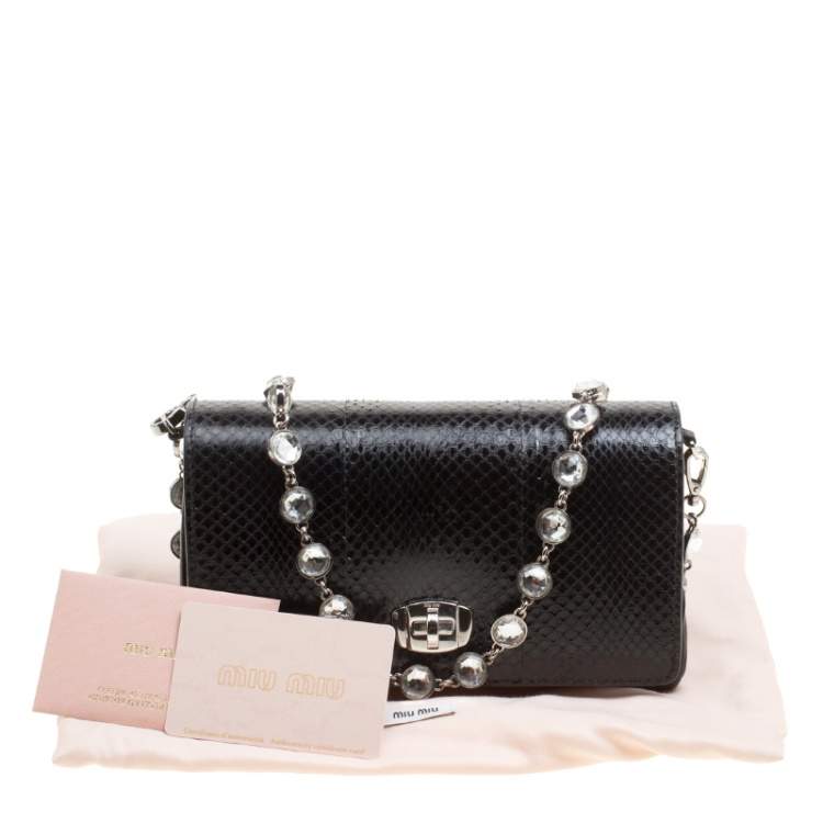 Pre Owned Miu Miu Black Leather and Snakeskin Crystal Clutch 