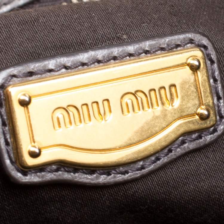 Pre Owned Miu Miu Grey Matelassé Leather Coffer Two Way Top Handle Bag