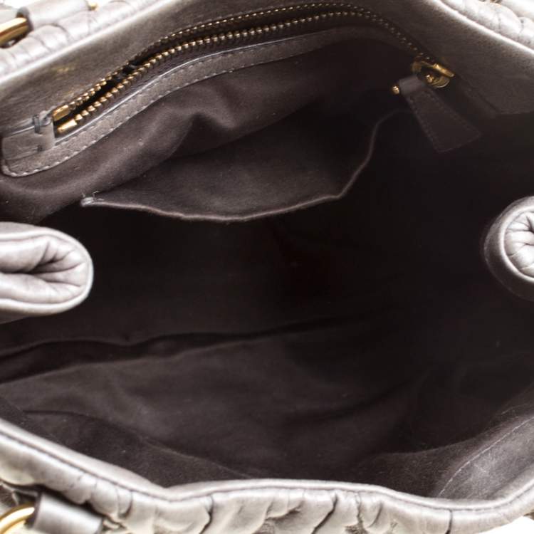 Pre Owned Miu Miu Grey Matelassé Leather Coffer Two Way Top Handle Bag
