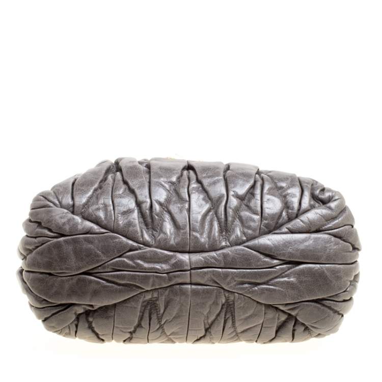 Pre Owned Miu Miu Grey Matelassé Leather Coffer Two Way Top Handle Bag