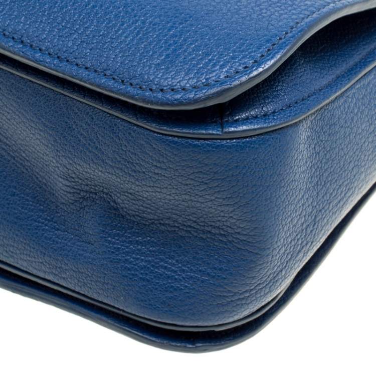 Pre Owned Miu Miu Blue Pebbled Leather Madras Top Handle Bag