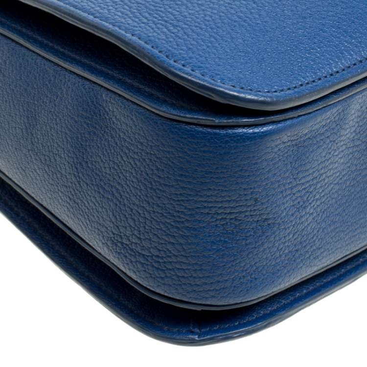 Pre Owned Miu Miu Blue Pebbled Leather Madras Top Handle Bag