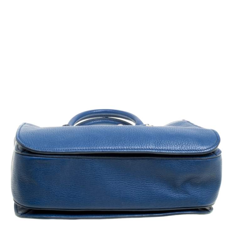 Pre Owned Miu Miu Blue Pebbled Leather Madras Top Handle Bag