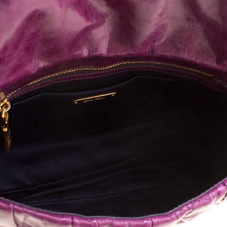 Pre Owned Miu Miu Purple Matelasse Leather Shoulder Bag