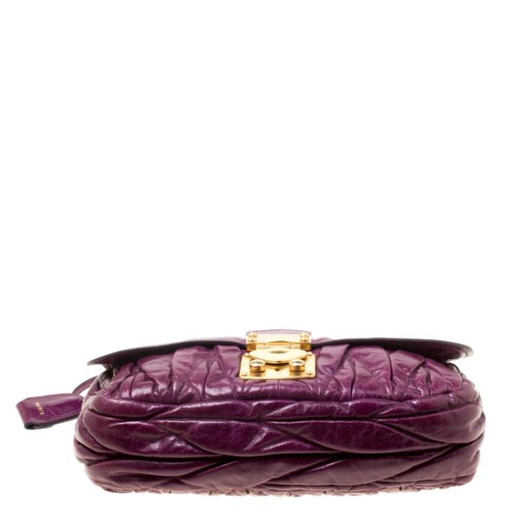 Pre Owned Miu Miu Purple Matelasse Leather Shoulder Bag