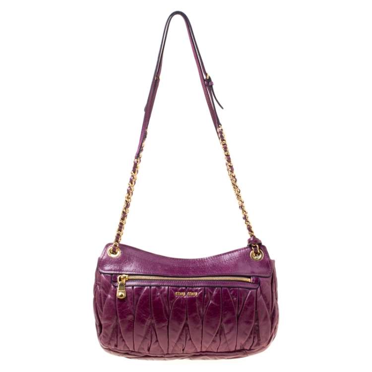 Pre Owned Miu Miu Purple Matelasse Leather Shoulder Bag