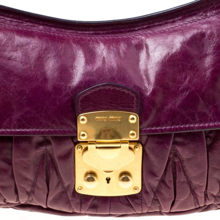 Pre Owned Miu Miu Purple Matelasse Leather Shoulder Bag