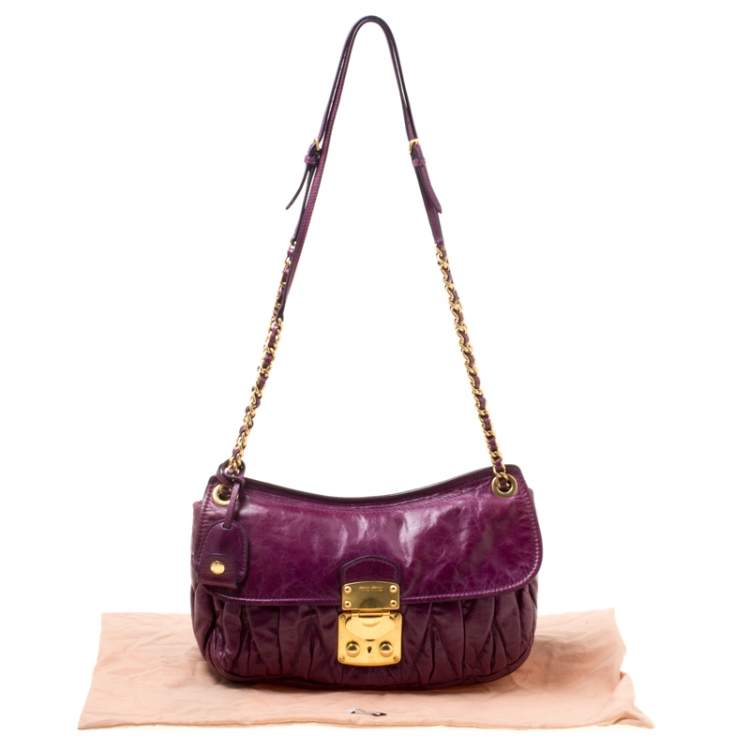 Pre Owned Miu Miu Purple Matelasse Leather Shoulder Bag