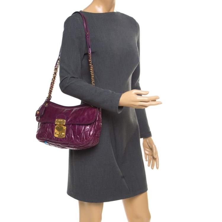 Pre Owned Miu Miu Purple Matelasse Leather Shoulder Bag