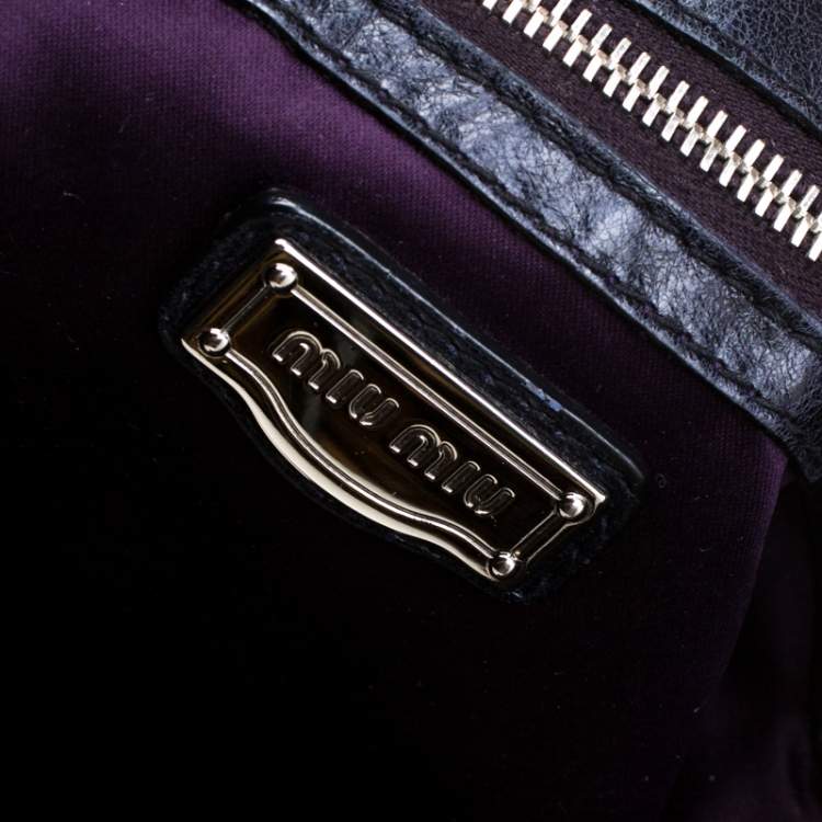 Pre Owned Miu Miu Black Glaze Nappa Leather Shopper Tote