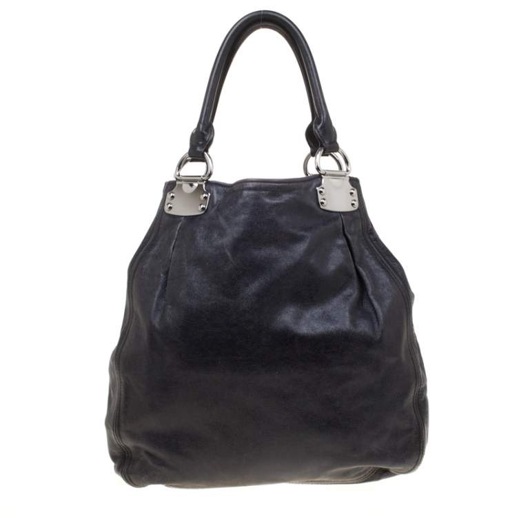 Pre Owned Miu Miu Black Glaze Nappa Leather Shopper Tote