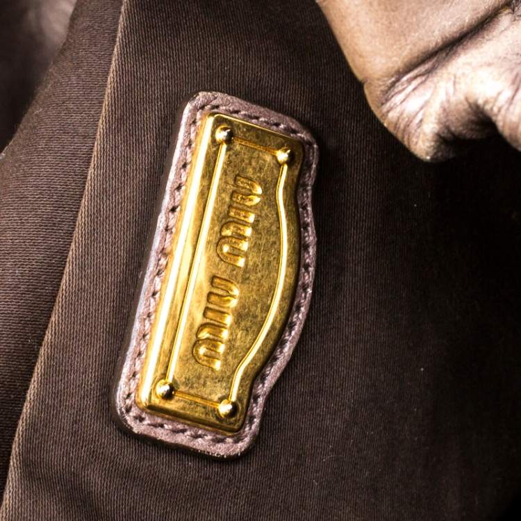 Pre Owned Miu Miu Taupe Vitello Lux Leather Gathered Hobo