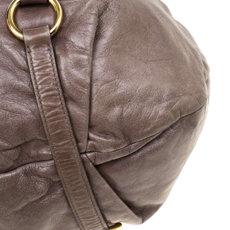 Pre Owned Miu Miu Taupe Vitello Lux Leather Gathered Hobo