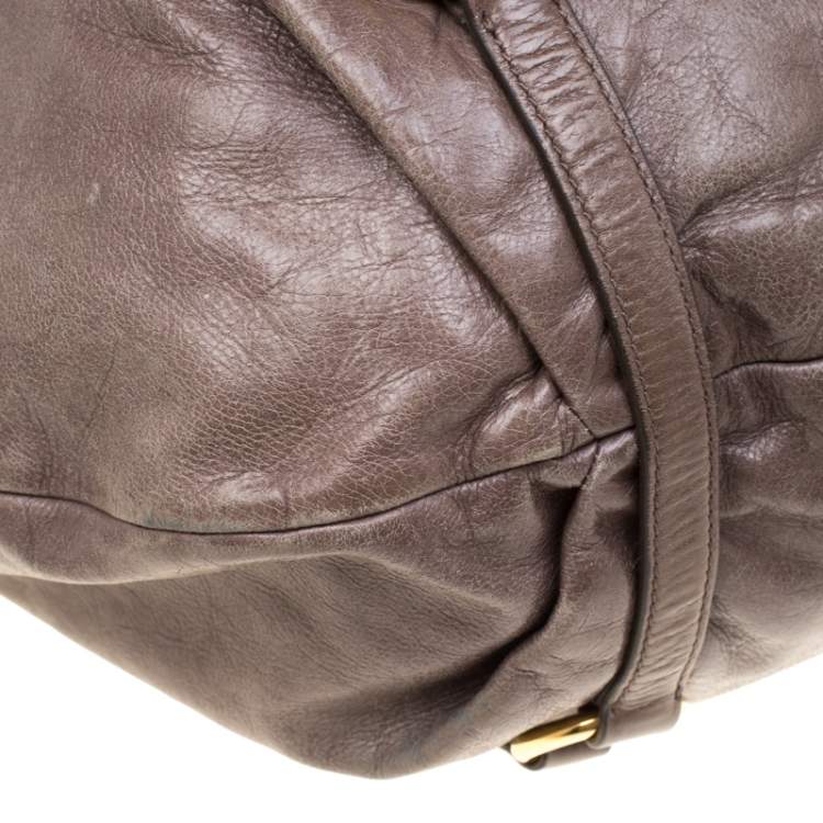 Pre Owned Miu Miu Taupe Vitello Lux Leather Gathered Hobo