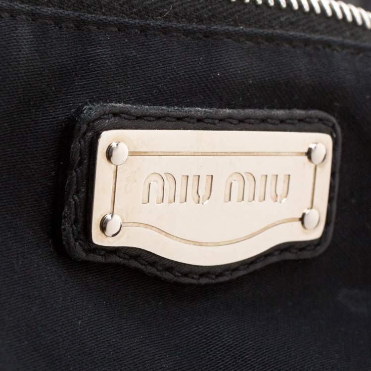 Pre Owned Miu Miu Black Leather Plisse  Hobo