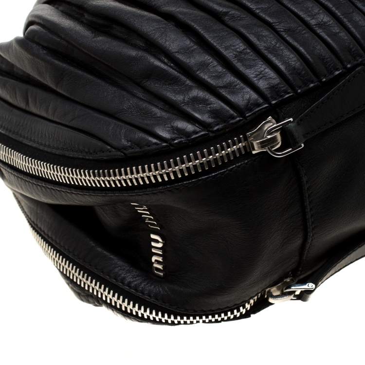 Pre Owned Miu Miu Black Leather Plisse  Hobo