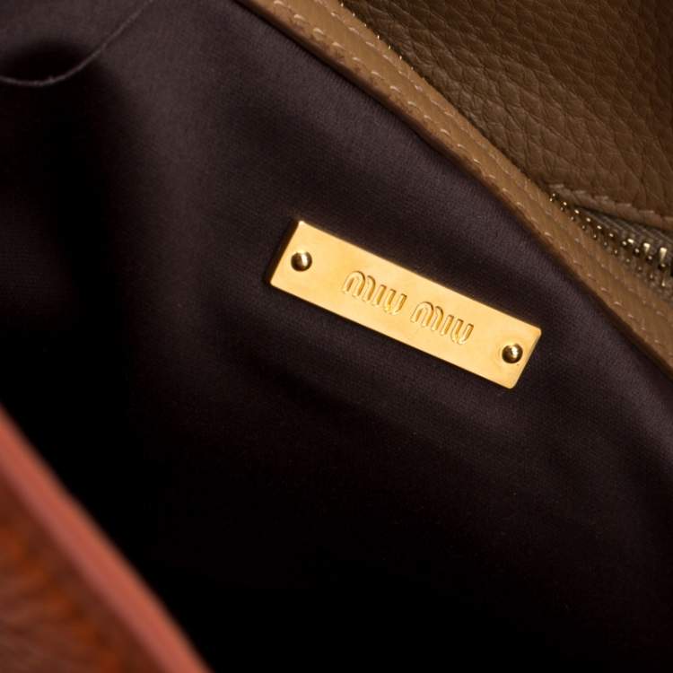 Pre Owned Miu Miu Orange Vitello Diano Leather Shopper Tote 