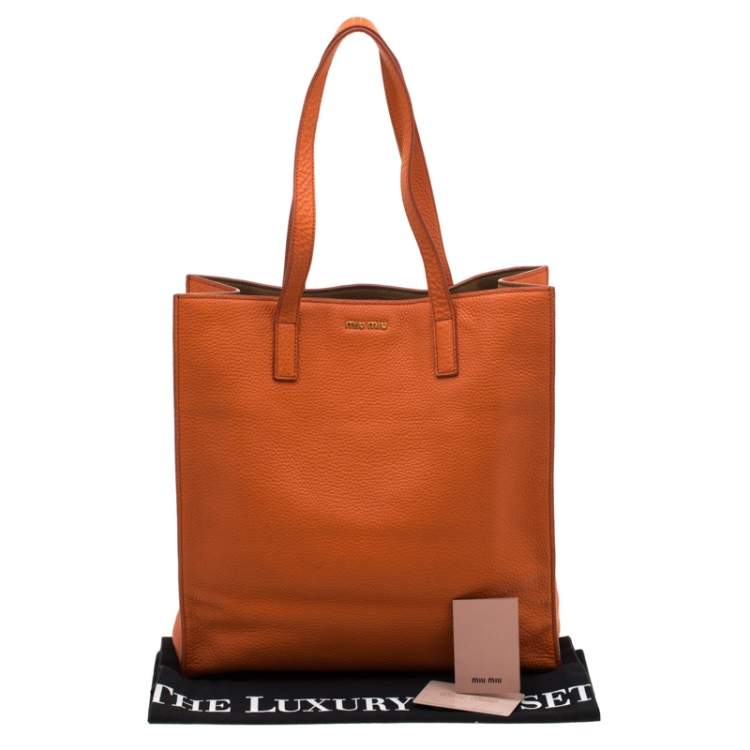 Pre Owned Miu Miu Orange Vitello Diano Leather Shopper Tote 