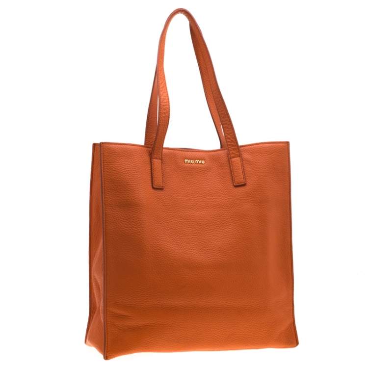 Pre Owned Miu Miu Orange Vitello Diano Leather Shopper Tote 