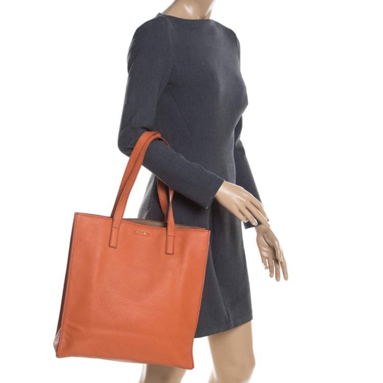 Pre Owned Miu Miu Orange Vitello Diano Leather Shopper Tote 