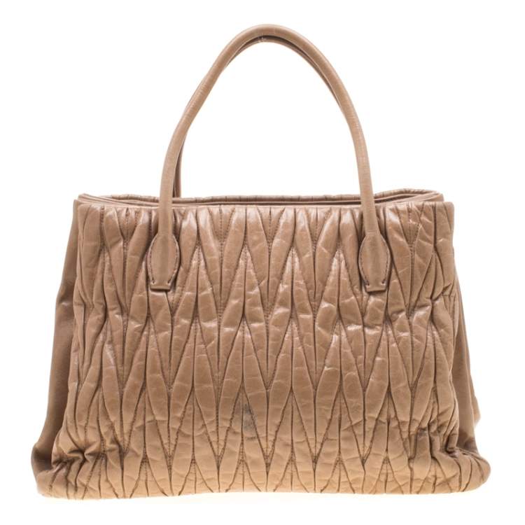 Pre Owned Miu Miu Beige Metalesse Leather Tote