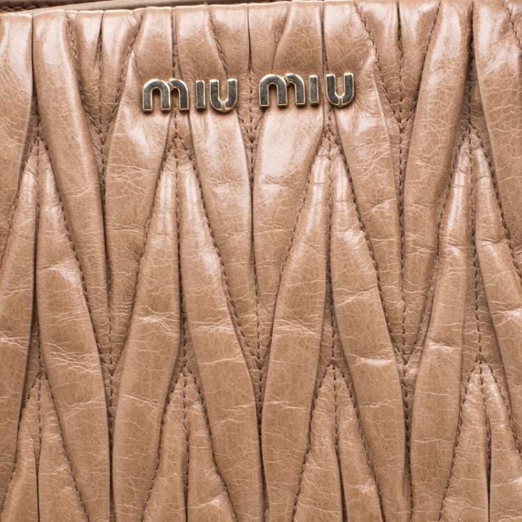 Pre Owned Miu Miu Beige Metalesse Leather Tote