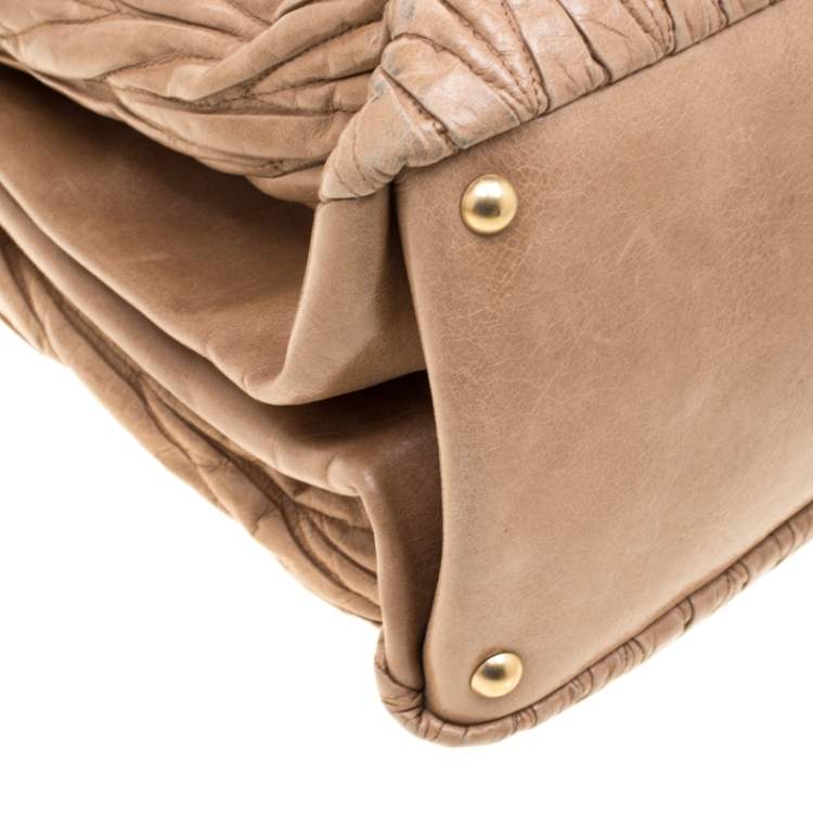 Pre Owned Miu Miu Beige Metalesse Leather Tote