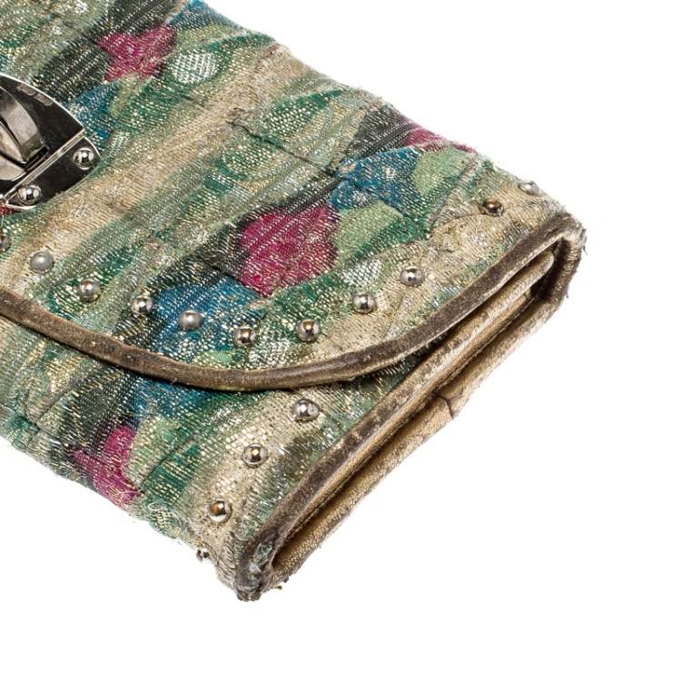 Pre Owned Miu Miu Multicolor Embellished Jacquard Wallet