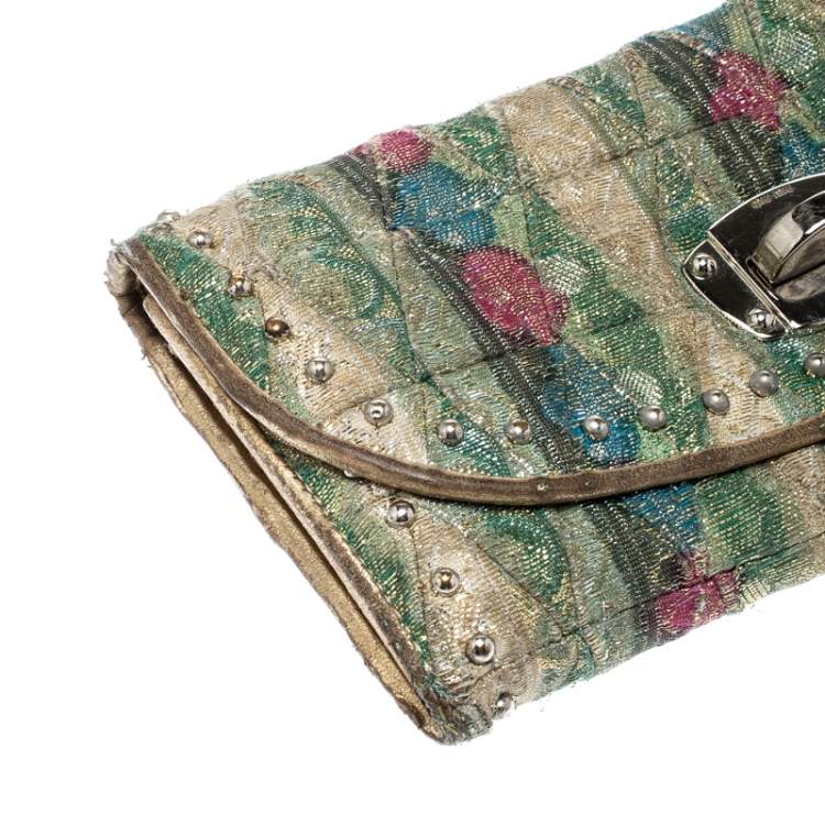 Pre Owned Miu Miu Multicolor Embellished Jacquard Wallet
