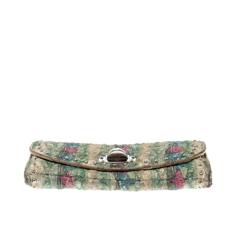 Pre Owned Miu Miu Multicolor Embellished Jacquard Wallet