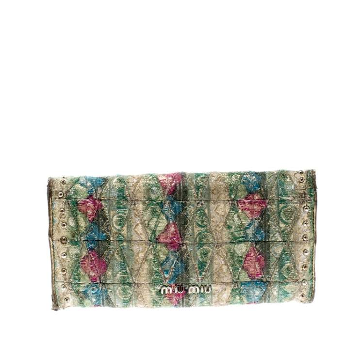 Pre Owned Miu Miu Multicolor Embellished Jacquard Wallet