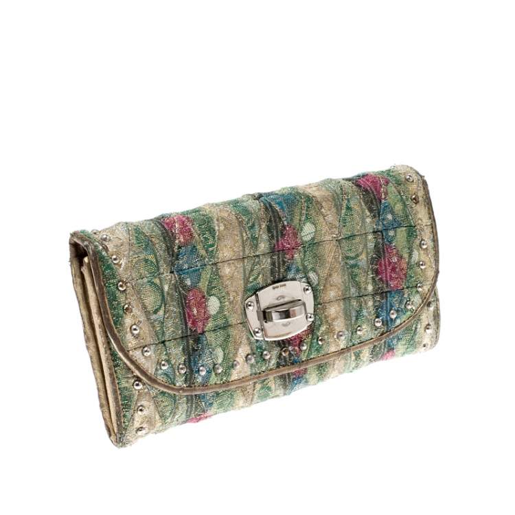 Pre Owned Miu Miu Multicolor Embellished Jacquard Wallet