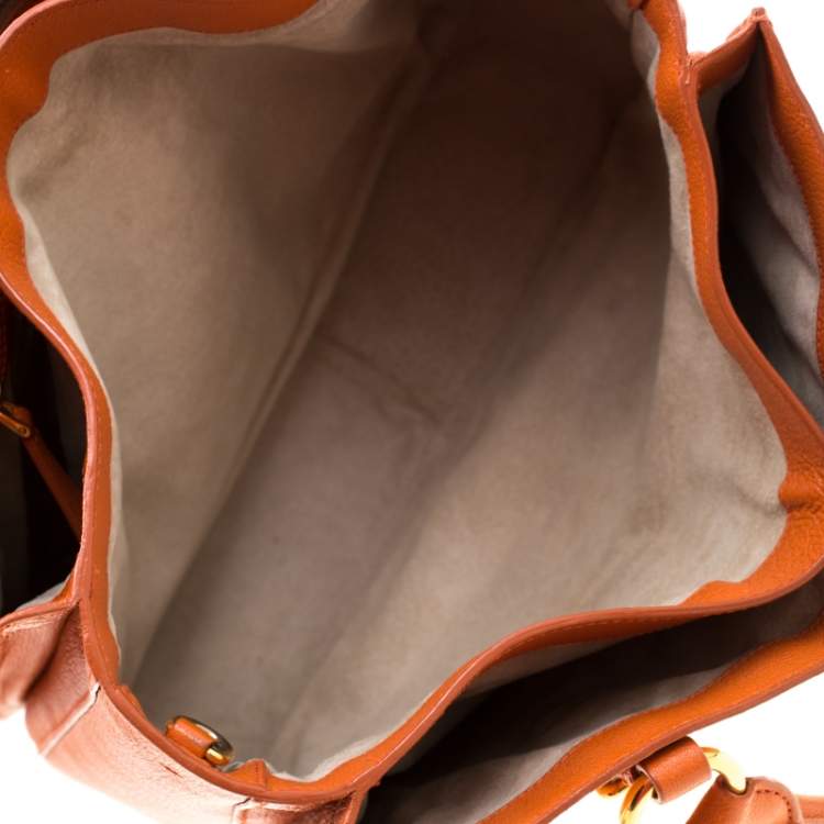 Pre Owned Miu Miu Orange Leather Large Madras Tote 