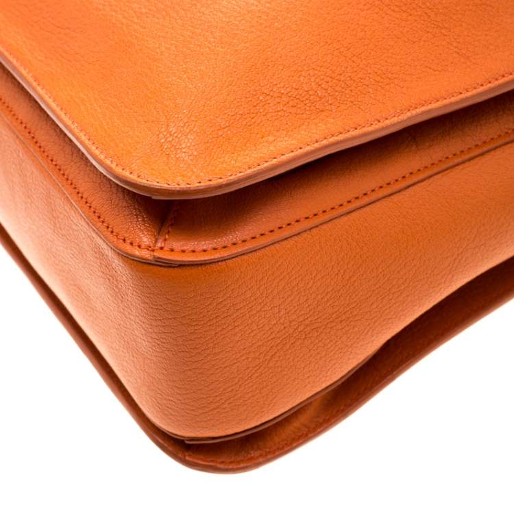 Pre Owned Miu Miu Orange Leather Large Madras Tote 