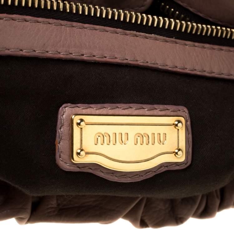 Pre Owned Miu Miu Beige Leather Gathered Tote 