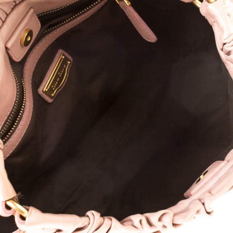 Pre Owned Miu Miu Beige Leather Gathered Tote 