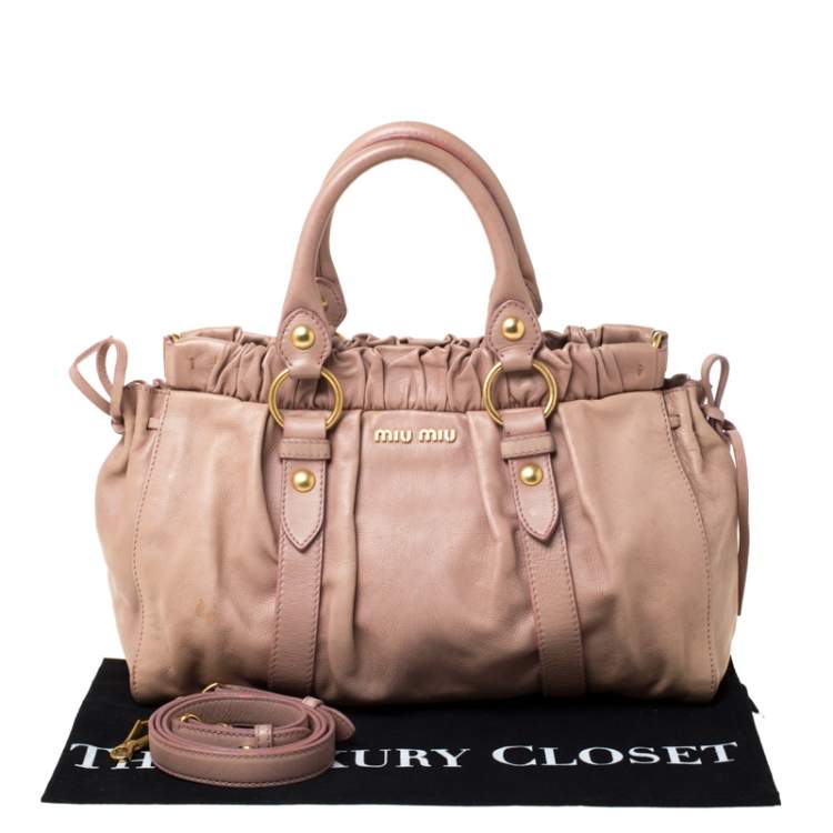Pre Owned Miu Miu Beige Leather Gathered Tote 