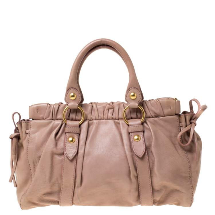 Pre Owned Miu Miu Beige Leather Gathered Tote 