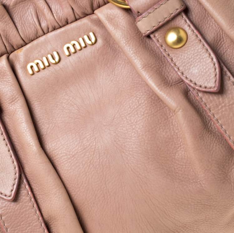 Pre Owned Miu Miu Beige Leather Gathered Tote 