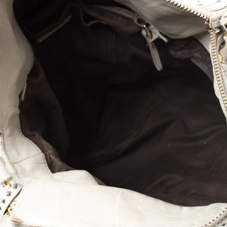 Pre Owned Miu Miu Beige Leather Studded Bow Satchel