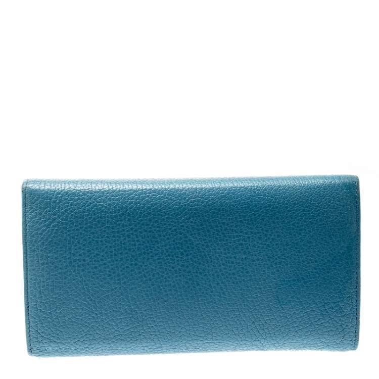 Pre Owned Miu Miu Blue Leather Madras Flap Wallet