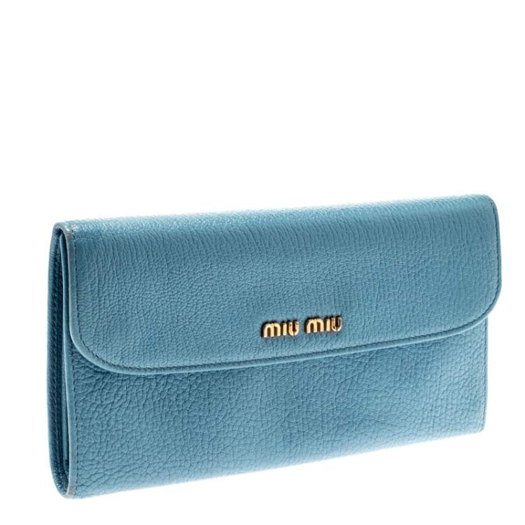 Pre Owned Miu Miu Blue Leather Madras Flap Wallet
