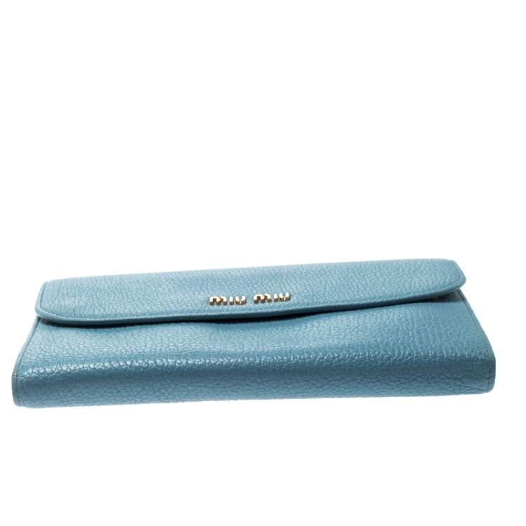 Pre Owned Miu Miu Blue Leather Madras Flap Wallet
