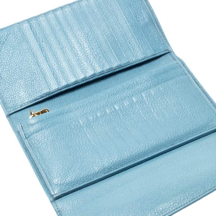 Pre Owned Miu Miu Blue Leather Madras Flap Wallet